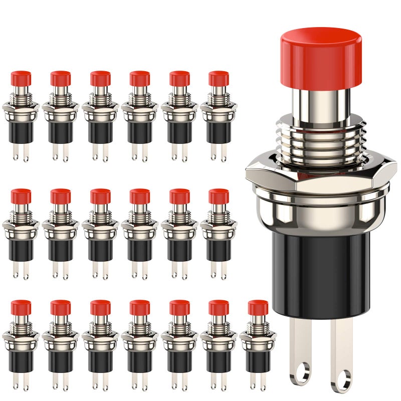 DIYhz Momentary Push Button Switch, 1A 250VAC SPST Mini Pushbutton Switches Normally Open(NO) Red Cap - 20pcs - Image 1